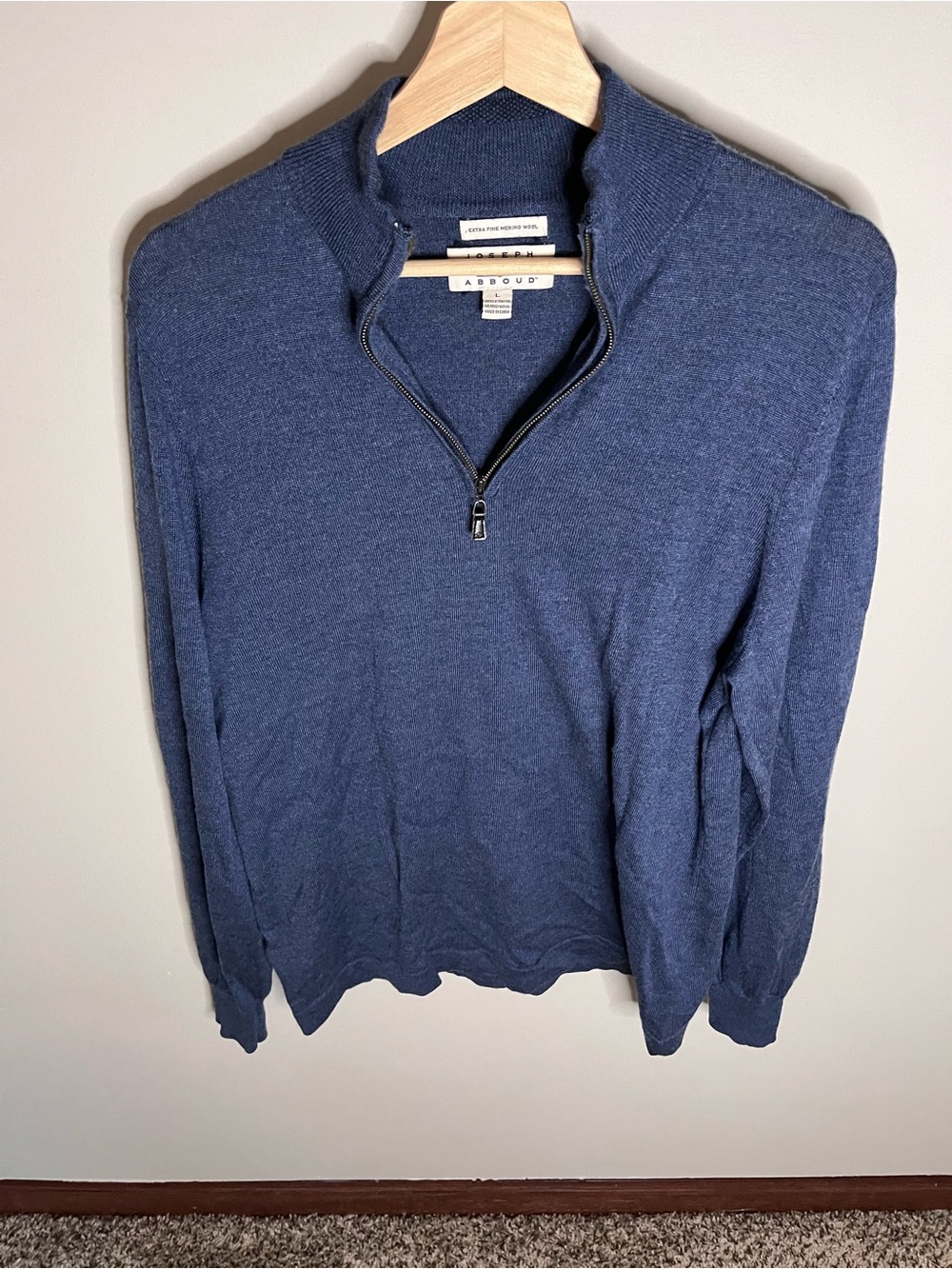 Joseph Abboud Mens Blue Extra Fine Merino Wool Quarter Zip Sweater Large